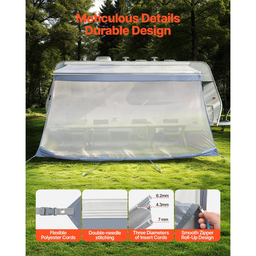 Σκίαστρο για τέντα RV VEVOR, 2 x 3,7 m σκίαστρο για τέντα RV (χωράει τέντες 4 m) με κάλυμμα PU με φερμουάρ UV50+, διπλής ραφής αντηλιακό από πολυεστερικό πλέγμα για ταξίδια και υπαίθριες κατασκηνώσεις με RV