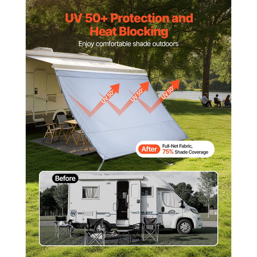 Τέντα VEVOR RV, 2 x 2,8 m (Χωράει τέντες 3 m) με κάλυμμα PU με φερμουάρ UV50+, αντηλιακό από πολυεστερικό πλέγμα διπλής ραφής για ταξίδια και υπαίθριες κατασκηνώσεις με τροχόσπιτα