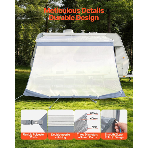 Τέντα VEVOR RV, 2 x 2,8 m (Χωράει τέντες 3 m) με κάλυμμα PU με φερμουάρ UV50+, αντηλιακό από πολυεστερικό πλέγμα διπλής ραφής για ταξίδια και υπαίθριες κατασκηνώσεις με τροχόσπιτα