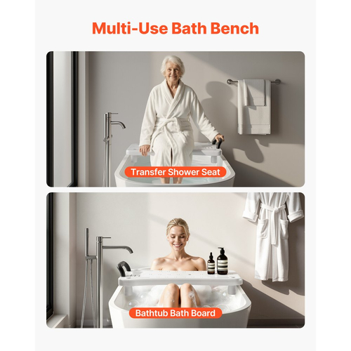 Πάγκος μεταφοράς μπανιέρας VEVOR με λαβή, κάθισμα ντους 150 kg, φορητός πάγκος μπανιέρας για μπανιέρες πλάτους 41 cm-62 cm, σανίδα μπανιέρας με ρυθμιζόμενα αντιολισθητικά πόδια για ενήλικες, ηλικιωμένους, ηλικιωμένους και άτομα με αναπηρία