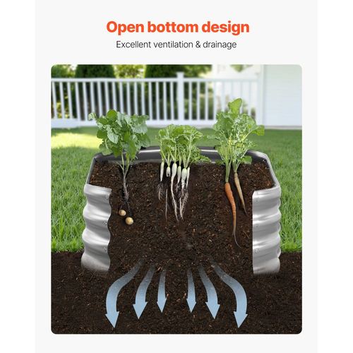 Μεταλλικό υπερυψωμένο παρτέρι VEVOR, 1,8 x 0,9 x 0,3 m Γαλβανισμένη γλάστρα εξωτερικού χώρου, ανοιχτού πάτου, μεγάλη υπερυψωμένη γλάστρα για καλλιέργεια λαχανικών, λουλουδιών, παχύφυτων, γαλβανισμένο χρώμα
