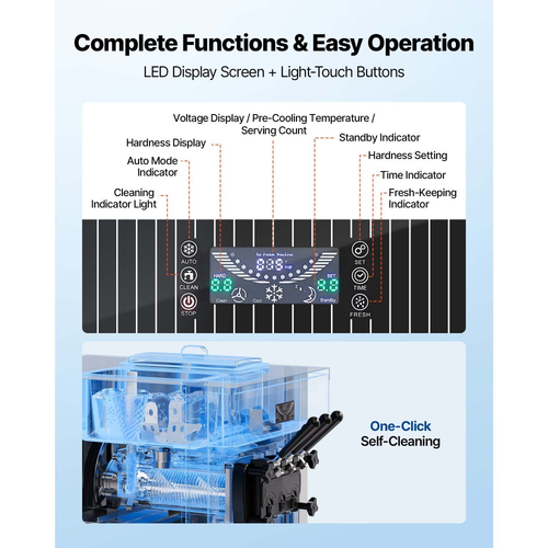 Επαγγελματική μηχανή παγωτού VEVOR, απόδοση 20-28 λίτρα/ώρα, επιτραπέζια μηχανή παγωτού soft serve 2200W 3 γεύσεων με 2 χοάνες των 6 λίτρων και ανακίνηση χοάνης, αυτοκαθαριζόμενος με πρόψυξη για καταστήματα σνακ και επιδόρπια
