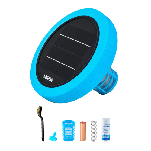 Ιονιστής πισίνας VEVOR Solar, Στρογγυλός ιονιστής πισίνας από χαλκό έως 132489 L, Πλωτό αυτόματο καθαριστικό νερού, νερό χωρίς χλώριο, με χάλκινη άνοδο, ελατήριο, βούρτσα και φίλτρο για πισίνες και σπα