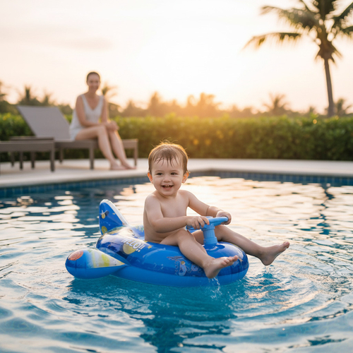 Παιδικό φουσκωτό σωσίβιο με τιμόνι και κάθισμα - 155006 - Blue