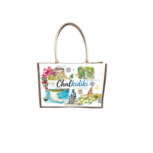 Τουριστική τσάντα λινή με κουμπί - Chalkidiki - 36*25*16cm - 871880