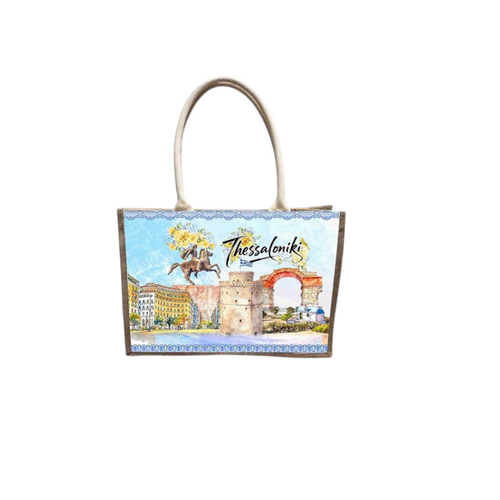 Τουριστική τσάντα λινή με κουμπί - Thessaloniki - 36*25*16cm - 871887