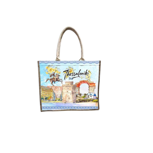 Τουριστική τσάντα λινή με φερμουάρ - Thessaloniki - 40*34*19cm - 871907