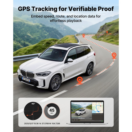 Κάμερα VEVOR εμπρός και πίσω, 4K+1080P, περιλαμβάνεται κάρτα 64 GB, κάμερα αυτοκινήτου διπλού καναλιού με ενσωματωμένο GPS, αισθητήρα G, εμπρός 129° & πίσω 125°, οθόνη αφής 80,8 mm, εγγραφή βρόχου, λειτουργία στάθμευσης