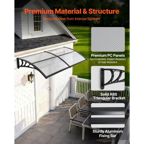 Τέντες VEVOR για Πόρτα Είσοδο, 38 x 78 ίντσες, Τέντες Εξωτερικών Παραθύρων με Αποχέτευση & Βάση ABS, Προστασία από Βροχή, Χιόνι, Αντηλιακή Προστασία, Πολυανθρακικό Στέγαστρο Πόρτας για Βεράντα, Διαφανές