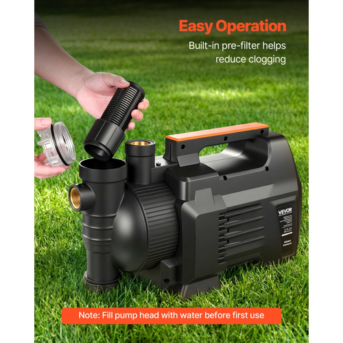 Ηλεκτρονική αντλία νερού VEVOR για ρηχά φρεάτια, 1300W, μέγιστη παροχή 4800 L/H, αντλία νερού για φρεάτιο κήπου PP με ύψος αναρρόφησης 8 m, έξυπνο ηλεκτρονικό έλεγχο, για σύστημα ποτίσματος γκαζόν και άρδευσης κήπου