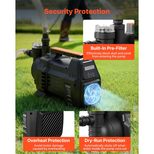 Ηλεκτρονική αντλία νερού VEVOR για ρηχά φρεάτια, 1300W, μέγιστη παροχή 4800 L/H, αντλία νερού για φρεάτιο κήπου PP με ύψος αναρρόφησης 8 m, έξυπνο ηλεκτρονικό έλεγχο, για σύστημα ποτίσματος γκαζόν και άρδευσης κήπου