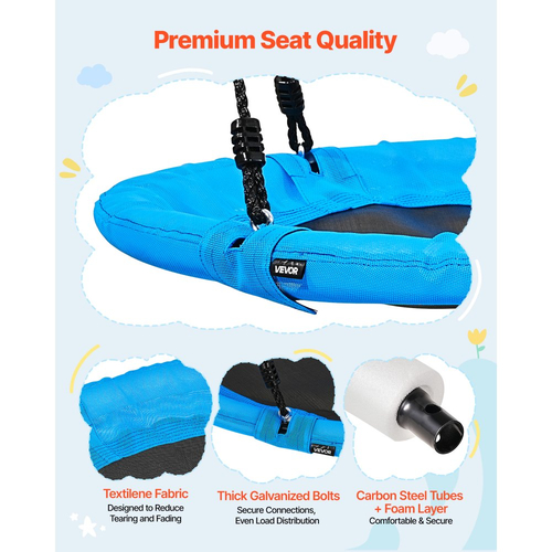 Σετ κούνιας VEVOR για αυλή, κάθισμα κούνιας με πιατάκι 100 cm με μεταλλική βάση σε σχήμα Α βαρέως τύπου, χωρητικότητα φορτίου 199,6 kg, ενισχυμένο με σπειροειδείς άγκυρες εδάφους, κούνια εξωτερικού χώρου για παιδιά, μαύρο και μπλε