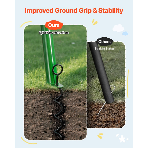 Σετ κούνιας VEVOR για αυλή, κάθισμα κούνιας με πιατάκι 100 cm με μεταλλική βάση σε σχήμα Α βαρέως τύπου, χωρητικότητα φορτίου 199,6 kg, ενισχυμένο με σπειροειδείς άγκυρες εδάφους, κούνια εξωτερικού χώρου για παιδιά, πράσινο και πολύχρωμο