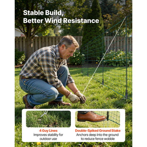 Προσωρινός φράχτης VEVOR με πασσάλους, περίφραξη από πλαστικό πλέγμα 1,05 x 25m, φράχτες ασφαλείας κήπου με δίχτυ με διπλούς πασσάλους και σχοινιά, προσωρινός φράχτης για σκύλους, κοτόπουλα, φυτά, εξωτερικούς χώρους