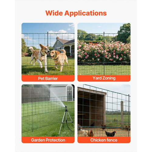 Προσωρινός φράχτης VEVOR με πασσάλους, περίφραξη από πλαστικό πλέγμα 1,25 x 25m, φράχτες ασφαλείας κήπου με δίχτυ με διπλούς πασσάλους και σχοινιά, προσωρινός φράχτης για σκύλους, κοτόπουλα, φυτά, εξωτερικούς χώρους