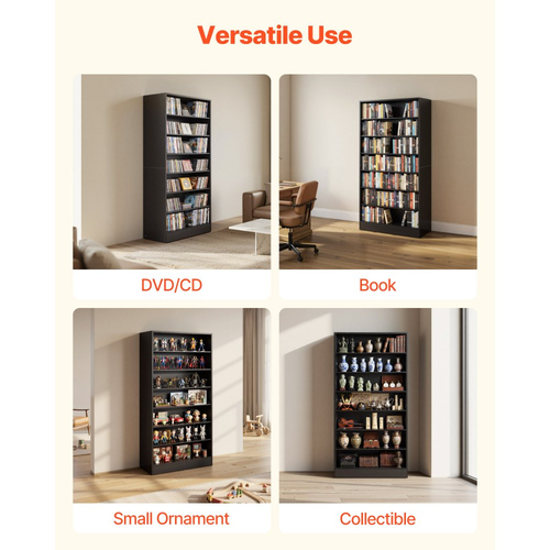 Ντουλάπι αποθήκευσης πολυμέσων VEVOR, 7 επιπέδων ραφιών DVD, 70 x 30 x 140 cm, Οργανωτής αποθήκευσης πολυμέσων για CD, DVD, βιβλία και παιχνίδια, Ράφι CD για σαλόνι, γραφείο στο σπίτι, δωμάτιο ηχογράφησης