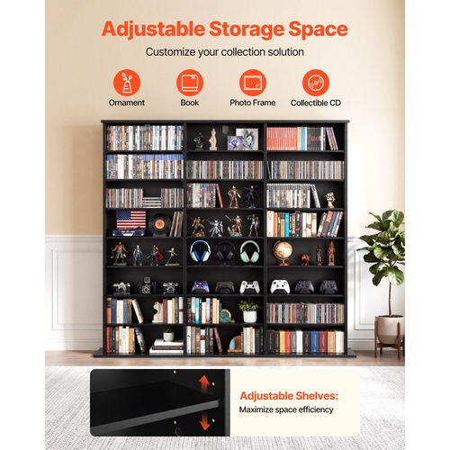 Ντουλάπι αποθήκευσης πολυμέσων VEVOR, 8-επιπέδων DVD ραφιών, 142 x 22 x 130 cm πολυμεσικής αποθήκευσης για CD, DVD, βιβλία & παιχνίδια, ράφι CD για σαλόνι, γραφείο στο σπίτι, δωμάτιο ηχογράφησης, μαύρο
