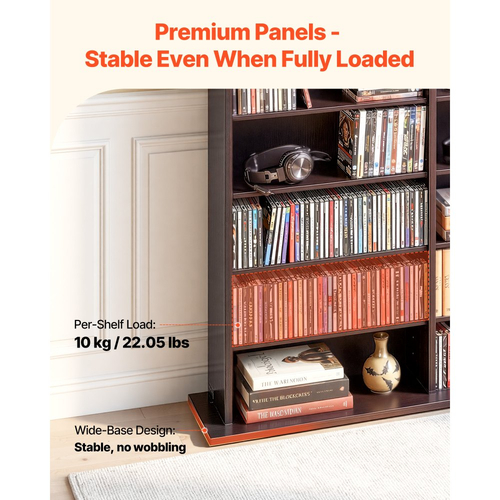 Ντουλάπι αποθήκευσης πολυμέσων VEVOR, 8-επιπέδων DVD ραφιών, 142 x 22 x 130 cm πολυμεσικής αποθήκευσης για CD, DVD, βιβλία & παιχνίδια, Ράφι CD για σαλόνι, γραφείο στο σπίτι, δωμάτιο ηχογράφησης, καφέ