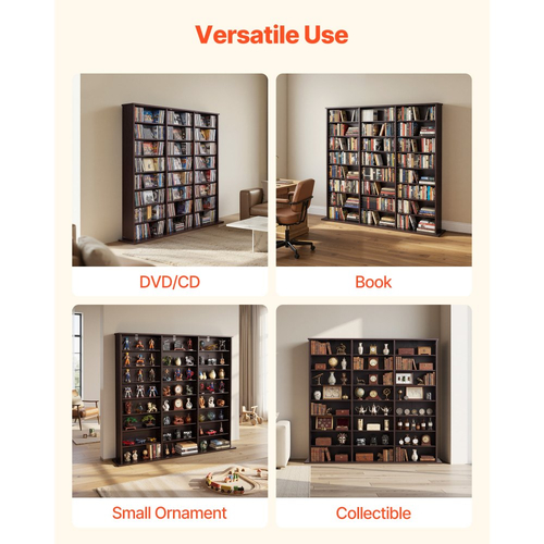 Ντουλάπι αποθήκευσης πολυμέσων VEVOR, 8-επιπέδων DVD ραφιών, 142 x 22 x 130 cm πολυμεσικής αποθήκευσης για CD, DVD, βιβλία & παιχνίδια, Ράφι CD για σαλόνι, γραφείο στο σπίτι, δωμάτιο ηχογράφησης, καφέ