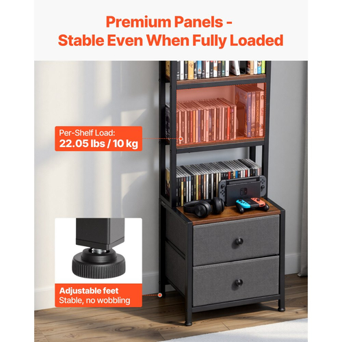 Ντουλάπι αποθήκευσης πολυμέσων VEVOR, Οργανωτής ραφιών DVD 4 ραφιών με συρτάρια, Οργανωτής αποθήκευσης πολυμέσων 40 x 30 x 143,5 cm για CD, DVD, βιβλία και παιχνίδια, Ντουλάπι CD για σαλόνι, γραφείο στο σπίτι