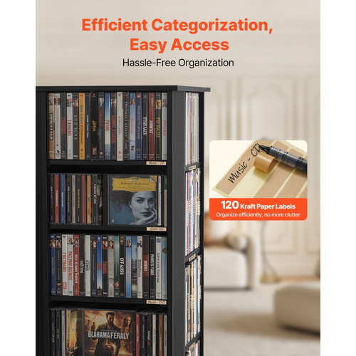 Ντουλάπι αποθήκευσης πολυμέσων VEVOR, Πύργος ραφιών CD, Περιστρεφόμενος πύργος ραφιών πολυμέσων 34 τμημάτων για CD, DVD, βιβλία και δίσκους παιχνιδιών, Βάση DVD για σαλόνι, γραφείο στο σπίτι και δωμάτιο ηχογράφησης, Μαύρο