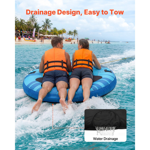 Ρυμουλκούμενοι σωλήνες VEVOR για σκάφη, Φουσκωτοί σωλήνες και ρυμουλκούμενα σκάφους για 3 άτομα, Σωλήνας θαλάσσιων σπορ χωρητικότητας 231 kg για τράβηγμα σκάφους - με αντιολισθητικό μαξιλαράκι, πλήρες νάιλον κάλυμμα, επενδεδυμένες λαβές και βαλβίδα ασφαλείας