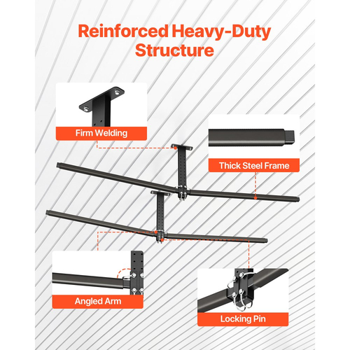 Ράφι αποθήκευσης καγιάκ VEVOR για 2 καγιάκ, Χωρητικότητα έως 113,4 kg, Ρυθμιζόμενη βάση οροφής βαρέως τύπου για τοποθέτηση σε οροφή γκαράζ, Κρεμάστρα αποθήκευσης γκαράζ για κανό, σκάλα, SUP, σανίδα του σερφ και σανίδα paddleboard