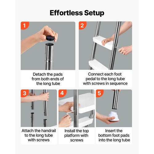 Σκάλα πισίνας VEVOR υπέργεια, σκάλες πισίνας από ανοξείδωτο χάλυβα σε σχήμα Α για τοίχο ύψους 125 cm, χωρητικότητα 150 kg, βαρέως τύπου σκαλοπάτια εισόδου/εξόδου με ασφαλή αντιολισθητικά 4 σκαλοπάτια και πλατφόρμα, ασημί