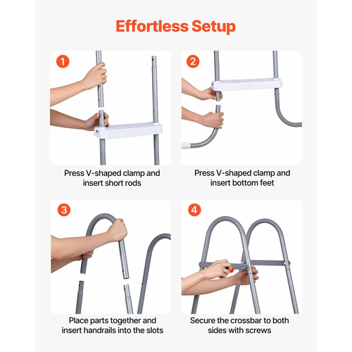 Σκάλα πισίνας VEVOR Υπέργεια, 3 σκαλοπάτια από χάλυβα σε σχήμα Α για τοίχο ύψους 106,7 cm, σκαλοπάτια εισόδου/εξόδου χωρητικότητας 136 kg με ασφαλές αντιολισθητικό, στιβαρό φαρδύ σκαλοπάτι, εύκολη εγκατάσταση, γκρι και λευκό