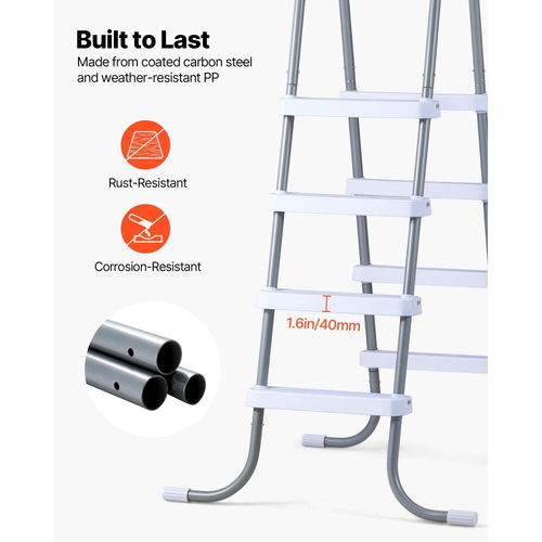 Σκάλα πισίνας VEVOR Υπέργεια, 4 σκαλοπάτια από χάλυβα σε σχήμα Α για τοίχο ύψους 121,9 cm, σκαλοπάτια εισόδου/εξόδου χωρητικότητας 136 kg με ασφαλές αντιολισθητικό, στιβαρό φαρδύ σκαλοπάτι, εύκολη εγκατάσταση, γκρι και λευκό