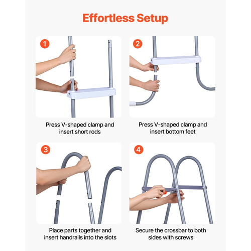 Σκάλα πισίνας VEVOR Υπέργεια, 4 σκαλοπάτια από χάλυβα σε σχήμα Α για τοίχο ύψους 121,9 cm, σκαλοπάτια εισόδου/εξόδου χωρητικότητας 136 kg με ασφαλές αντιολισθητικό, στιβαρό φαρδύ σκαλοπάτι, εύκολη εγκατάσταση, γκρι και λευκό