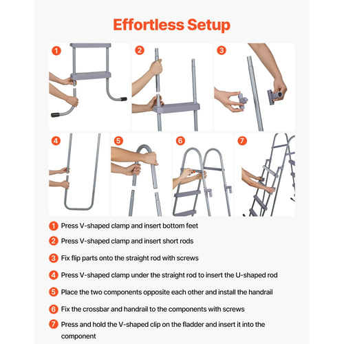 VEVOR Υπέργεια Σκάλα Πισίνας, 4 Σκαλοπάτια από Χαλύβδινο Πλαίσιο Α για Τοίχο Ύψους 132,1 cm, Χωρητικότητα 136 kg Σκαλοπάτια Εισόδου/Εξόδου με Ασφαλές Αντιολισθητικό Ανθεκτικό Πλατύ Σκαλοπάτι, Εύκολη Εγκατάσταση Εξωτερικού Χώρου, Γκρι