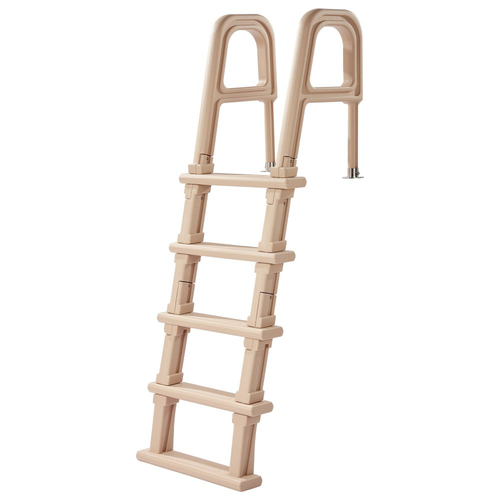 Σκάλα πισίνας VEVOR, Κεκλιμένη σκάλα 5 σκαλοπατιών με διπλά κιγκλιδώματα, Αντιολισθητικό φαρδύ σκαλοπάτι, Χωρητικότητα φορτίου 136 kg, για πισίνες 121,9-137,2 cm εντός και υπέργειας επιφάνειας, για οποιαδήποτε επιφάνεια καταστρώματος, εσωτερική και εξωτερική, μπεζ