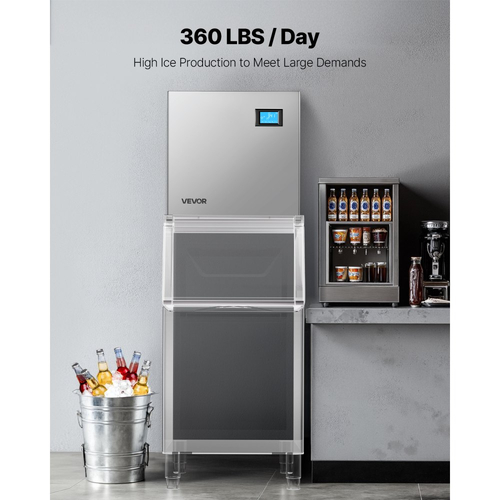 Επαγγελματική μηχανή πάγου VEVOR - Κεφαλή, Μηχανή πάγου από ανοξείδωτο ατσάλι 163 κιλά/ημέρα με αυτοκαθαρισμό, Δίσκος πάγου 156 τεμαχίων, Ρυθμιζόμενο πάχος, Ιδανική για εστιατόριο, μπαρ, καφέ, ξενοδοχείο - Μόνο κεφαλή