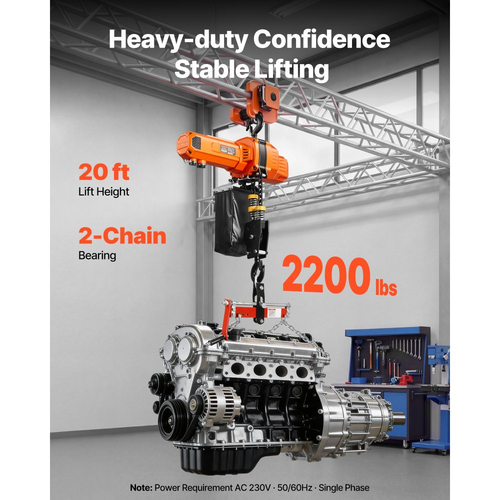 Ηλεκτρική ανυψωτική αλυσίδα VEVOR 1000 kg, ύψος ανύψωσης 6 m, μονοφασική γερανογέφυρα 230V με ενσύρματο τηλεχειριστήριο 4,5 m, ηλεκτρική ανυψωτική αλυσίδα G100 για εργοστάσια, αποθήκες, γκαράζ