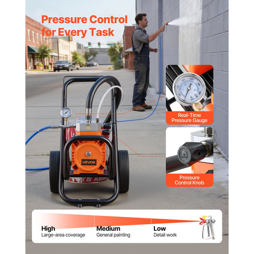 Ψεκαστήρας βαφής χωρίς αέρα VEVOR με διάφραγμα, αποδοτικός ψεκαστήρας βαφής χωρίς αέρα 2000 W με καρότσι, υψηλής πίεσης 3300 psi, με πόλο επέκτασης, βελόνα καθαρισμού και βούρτσα, για ψεκασμό εσωτερικού και εξωτερικού χώρου στο σπίτι