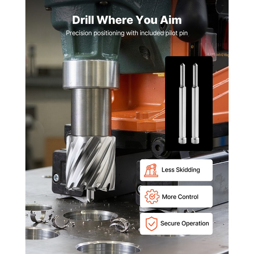 Σετ δακτυλιοειδών κοπτών VEVOR, κιτ 16 τεμαχίων τρυπανιών Weldon Shank Mag, βάθος κοπής 25,4 mm, διάμετρος κοπής 11,11 mm έως 34,92 mm, HSS, 14 τρυπάνια με 2 ακίδες οδηγού, πλαστική θήκη, για μαγνητικά τρυπάνια