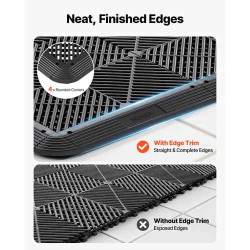 Κιτ άκρων μετάβασης VEVOR, 11 τεμαχίων, ανθεκτικό, ίσιο περίγραμμα δαπέδου γκαράζ, υλικό PP, εύκολη εγκατάσταση, προστασία άκρων για πισίνα εστιατορίου με υγρή περιοχή, συμβατό μόνο με χαλάκια αποστράγγισης VEVOR, μαύρο