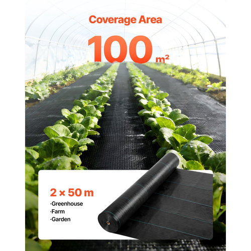 VEVOR Φράγμα Ζιζανίων, 2 x 50m Ύφασμα Φράγματος Ζιζανίων, Εδαφοκάλυψης 100g Φράγμα Ζιζανίων με Πυκνά Υφασμάτινο PP, Ομαλή Αποστράγγιση Νερού, Υφάσματα Υψηλής Πυκνότητας για Μονοπάτια Κήπου, Χαλικοστρωμένες Περιοχές