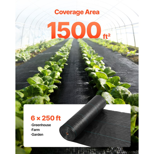 Ύφασμα VEVOR για φράγμα ζιζανίων βαρέως τύπου, 1.8x76.2m 141.7g ύφασμα τοπίου, υφασμένα υφάσματα κατά των ζιζανίων, υφάσματα κήπου για φράγμα ζιζανίων, κάλυψη εδάφους ελέγχου ζιζανίων, ιμάντες γεωυφάσματος, χαλάκι κηπουρικής, μαύρο