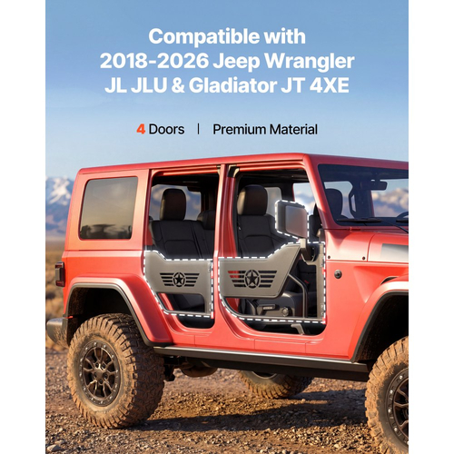 Πόρτες VEVOR Jeep Tube, 4θυρες, συμβατές με Jeep Wrangler JL JLU & Gladiator JT 4XE 2018-2026, Χαλύβδινες μπροστινές και πίσω σωληνωτές ημιθυρίδες Off Road με πιστοποιημένους πλευρικούς καθρέφτες DOT και λαστιχένια μαξιλαράκια.