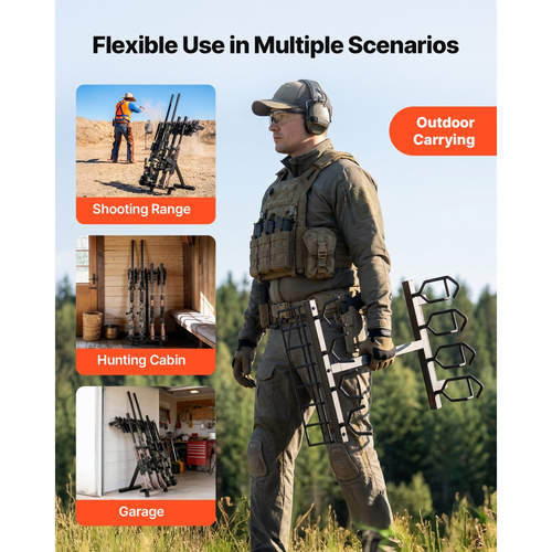 Βάση όπλων VEVOR, Φορητή, Πτυσσόμενη Βάση για Βαρέα Ατσάλινα Τυφέκια, Ανεξάρτητη Εσωτερική και Εξωτερική Αποθήκευση Οπλισμού, Χωράει Έως 7 Πιστόλια και 4 Τυφέκια ή Κυνηγετικά Όπλα, για Πεδίο Σκοποβολής και Κυνήγι