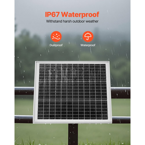 Φορτιστής μπαταρίας ηλιακού πάνελ VEVOR 20W 12V, Συντηρητής ηλιακού φορτιστή μπαταρίας με ενσωματωμένο χειριστήριο και ρυθμιζόμενη βάση στήριξης σε στύλο 0-60°, IP67 για φράχτη πύλης και γκαζόν αγροκτήματος (ταιριάζει σε στύλους 40 - 80mm)