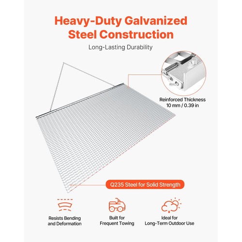 Σβάρνα VEVOR Drag Harrow, 2 x 1,2 m, Τσουγκράνα σβάρνας υψηλής απόδοσης με αλυσίδα, ATV, UTV, Τρακτέρ, Προσαρτήματα, Ανθεκτικό χαλύβδινο πλέγμα σύρσης από γαλβανισμένο χάλυβα με αλυσίδα ρυμούλκησης, για χαλίκια, αυλάκια, ισοπέδωση αγρού
