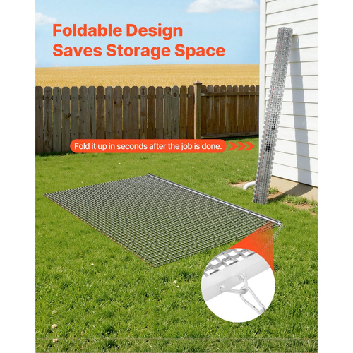 Σβάρνα VEVOR Drag Harrow, 2 x 1,2 m, Τσουγκράνα σβάρνας υψηλής απόδοσης με αλυσίδα, ATV, UTV, Τρακτέρ, Προσαρτήματα, Ανθεκτικό χαλύβδινο πλέγμα σύρσης από γαλβανισμένο χάλυβα με αλυσίδα ρυμούλκησης, για χαλίκια, αυλάκια, ισοπέδωση αγρού