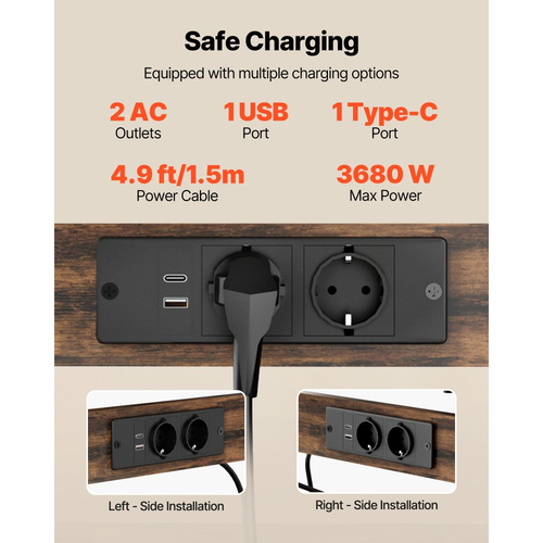 Ράφι αρτοποιίας κουζίνας VEVOR, Καλώδιο τροφοδοσίας 1,5m Ράφι αρτοποιίας με πρίζα, Βάση κουζίνας με ράβδο στήριξης σε σχήμα Χ, 12 γάντζοι σε σχήμα S, Βάση καφετιέρας για πιάτα, Μπουκάλια μπαχαρικών, Ενσωματωμένο πολύπριζο