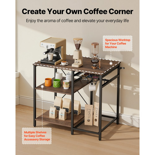 Ράφι αρτοποιίας VEVOR Kitchen Bakers, Ράφι αρτοποιίας πλάτους 900 mm, Βάση κουζίνας με ράβδο στήριξης σε σχήμα Χ, 5 γάντζοι σε σχήμα S, Ράφι αποθήκευσης πολλαπλών στρώσεων, Βάση καφέ μπαρ για πιάτα και μπολ, Μπουκάλια μπαχαρικών