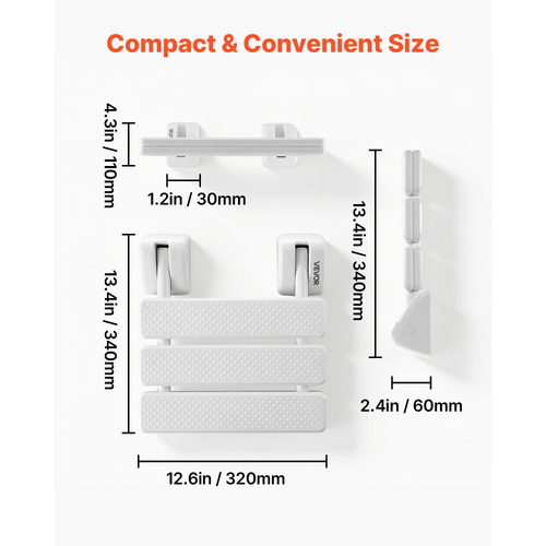 Πτυσσόμενο κάθισμα ντους VEVOR για τοποθέτηση στον τοίχο, πτυσσόμενος πάγκος ντους 317 mm, πτυσσόμενο κάθισμα διαδρόμου μπάνιου PP με πλαίσιο από κράμα αλουμινίου για ενήλικες και ηλικιωμένους, φόρτωση 100 kg