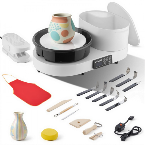 Τροχός κεραμικής VEVOR για ενήλικες, περιστρεφόμενος δίσκος αλουμινίου 28 cm, ηλεκτρικός επιτραπέζιος τροχός κεραμικής 450W με πεντάλ ποδιού, ρυθμιζόμενη ταχύτητα 30-300 σ.α.λ., σώμα αλουμινίου, για αρχάριους, χειροτεχνία από πηλό DIY, λευκό