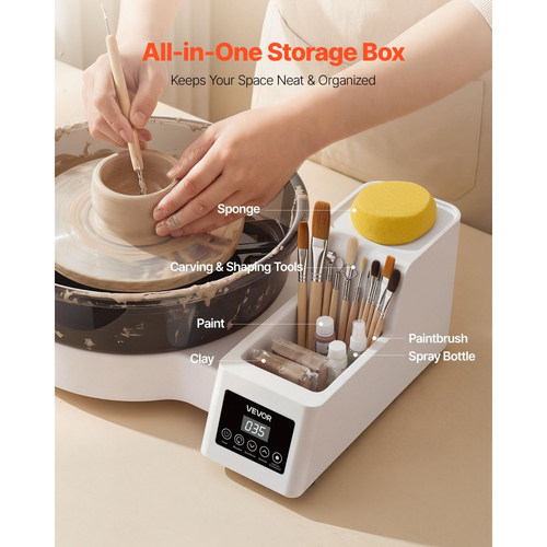 Τροχός κεραμικής VEVOR για ενήλικες, Πικάπ 36 και 28 cm, Ηλεκτρικός επιτραπέζιος τροχός κεραμικής 450W με πεντάλ ποδιού, Ρυθμιζόμενη ταχύτητα 30-300 σ.α.λ., Αποσπώμενος νιπτήρας, για αρχάριους, Χειροτεχνία από πηλό DIY, Λευκό